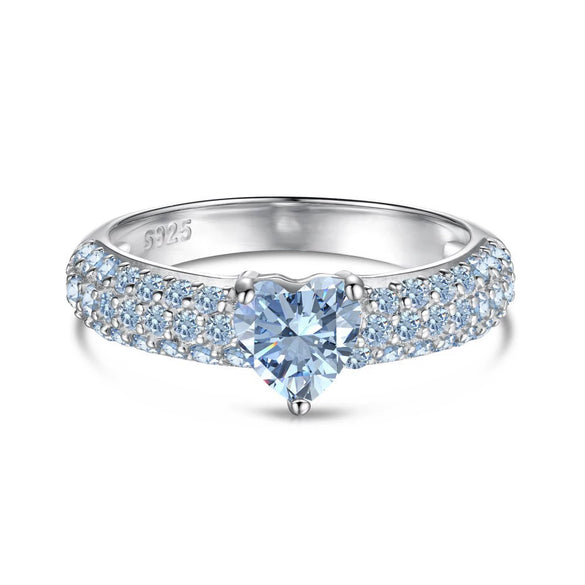 Women's Elegant S925 Silver Ring With Blue Water Drop Love Zircon Butterfly Heart And Bow Patterns Electroplated
