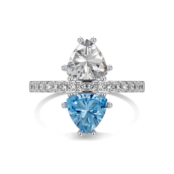 Women's Elegant S925 Silver Ring With Blue Water Drop Love Zircon Butterfly Heart And Bow Patterns Electroplated