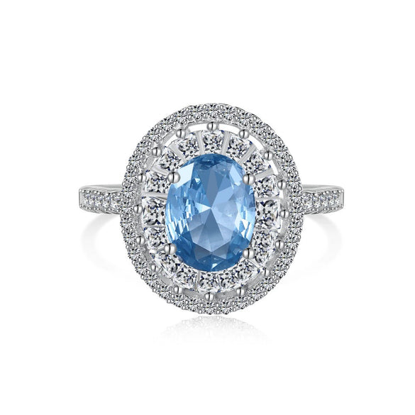 Women's Elegant S925 Silver Ring With Blue Water Drop Love Zircon Butterfly Heart And Bow Patterns Electroplated