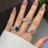 Women's Elegant S925 Silver Ring With Blue Water Drop Love Zircon Butterfly Heart And Bow Patterns Electroplated