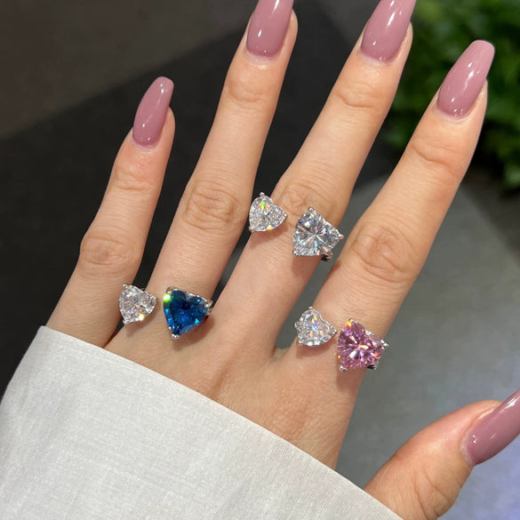Women's Elegant S925 Silver Ring With Blue Water Drop Love Zircon Butterfly Heart And Bow Patterns Electroplated