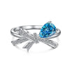 Women's Elegant S925 Silver Ring With Blue Water Drop Love Zircon Butterfly Heart And Bow Patterns Electroplated