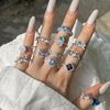 Women's Elegant S925 Silver Ring With Blue Water Drop Love Zircon Butterfly Heart And Bow Patterns Electroplated