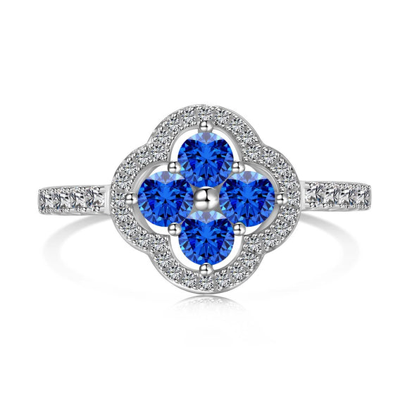 Women's Elegant S925 Silver Ring With Blue Water Drop Love Zircon Butterfly Heart And Bow Patterns Electroplated