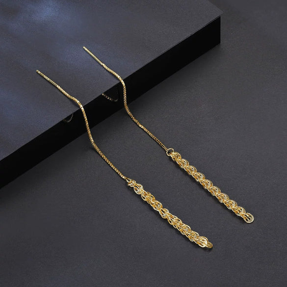 Women's Elegant Simple Fanshaped Geometric Silver Tassel Long Ear Line Earrings With Electroplating