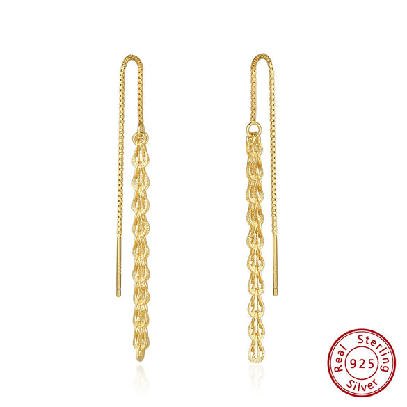 Women's Elegant Simple Fanshaped Geometric Silver Tassel Long Ear Line Earrings With Electroplating