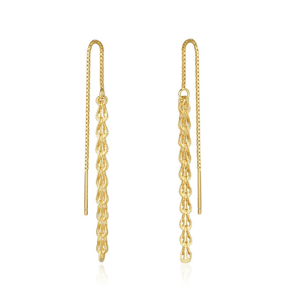 Women's Elegant Simple Fanshaped Geometric Silver Tassel Long Ear Line Earrings With Electroplating