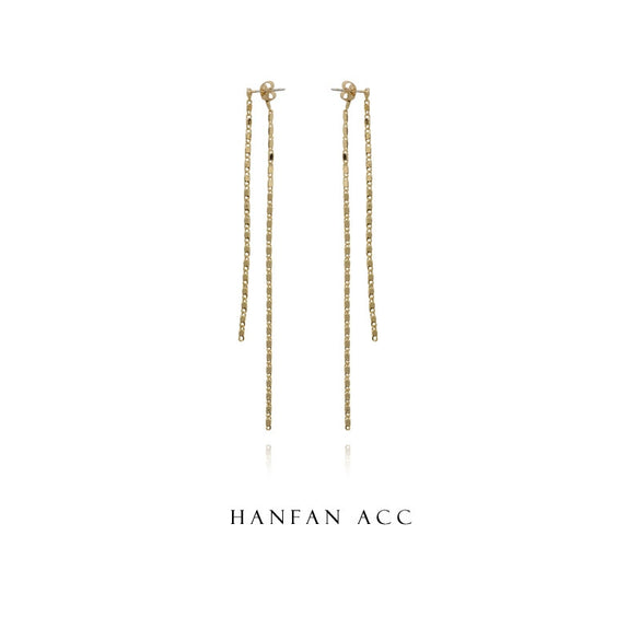 Women's Elegant Simple Tassel Long Chain Earrings S925 Silver Needle Real Gold Plated Geometric Style