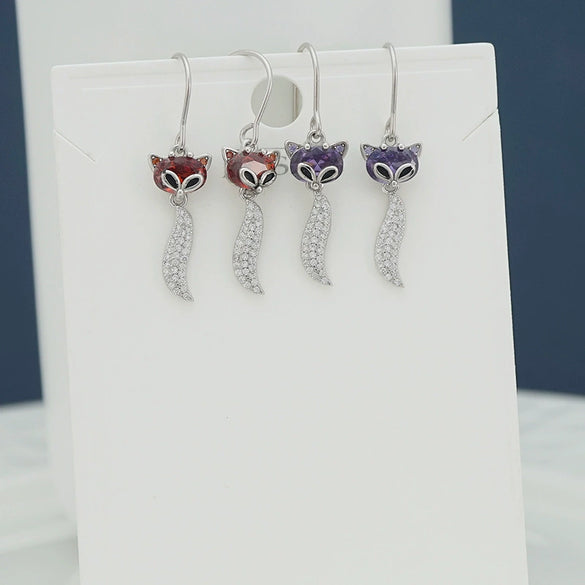Women's Elegant Sterling Silver Fox Ear Line Earrings With Long Tassel Animal Design Light Luxury Style