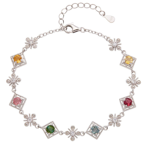 Women's Elegant Tourmaline S925 Sterling Silver Geometric And Bow Patterned Bracelet Set With Gemstones