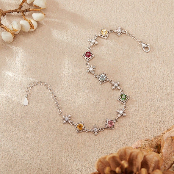 Women's Elegant Tourmaline S925 Sterling Silver Geometric And Bow Patterned Bracelet Set With Gemstones