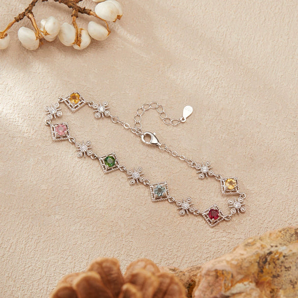 Women's Elegant Tourmaline S925 Sterling Silver Geometric And Bow Patterned Bracelet Set With Gemstones