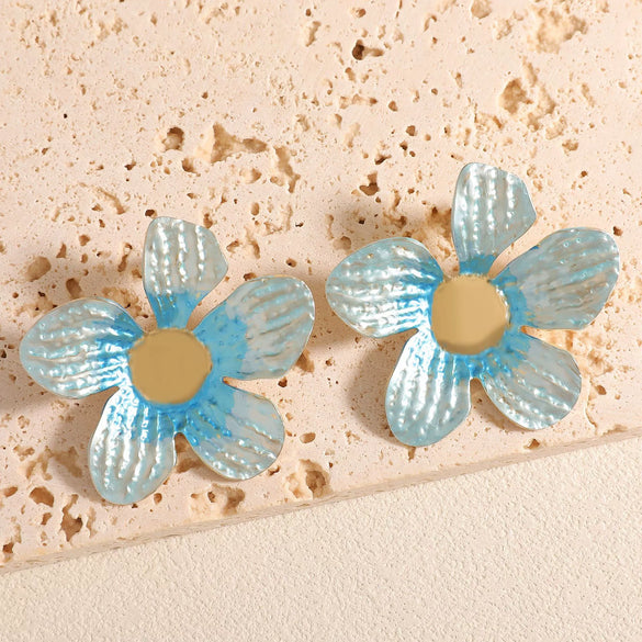 Women's Enamel Flower Earrings Irregular Geometric Alloy Earrings With Stainless Steel Posts And Electroplated Floral Design