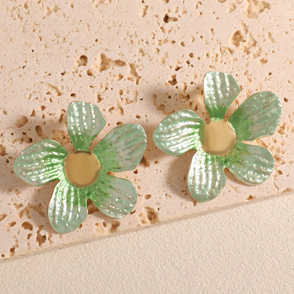 Women's Enamel Flower Earrings Irregular Geometric Alloy Earrings With Stainless Steel Posts And Electroplated Floral Design