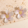 Women's Enamel Flower Earrings Irregular Geometric Alloy Earrings With Stainless Steel Posts And Electroplated Floral Design