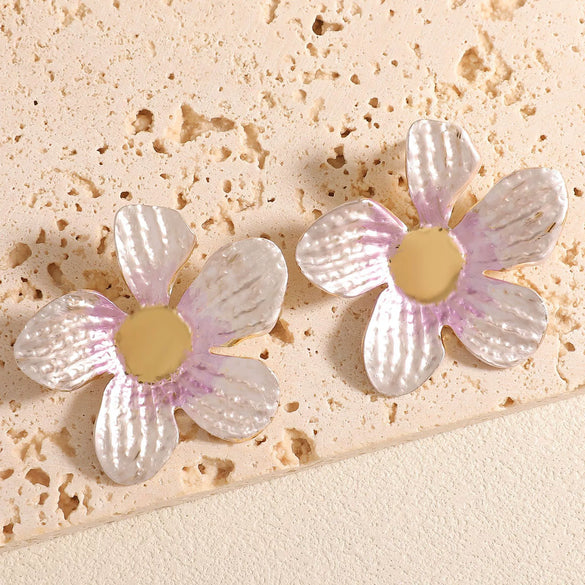 Women's Enamel Flower Earrings Irregular Geometric Alloy Earrings With Stainless Steel Posts And Electroplated Floral Design