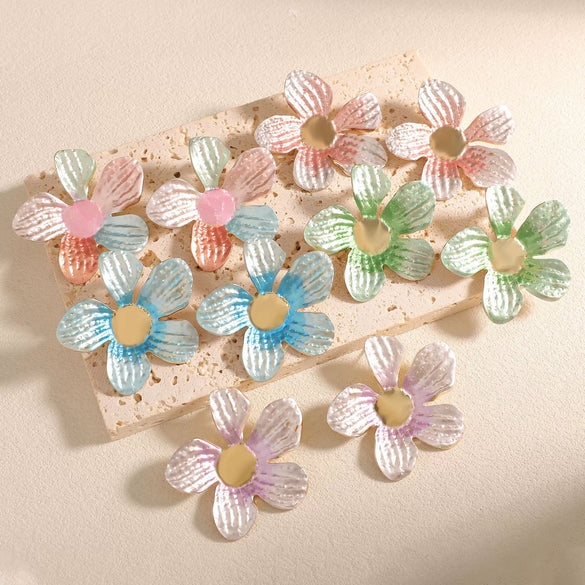 Women's Enamel Flower Earrings Irregular Geometric Alloy Earrings With Stainless Steel Posts And Electroplated Floral Design
