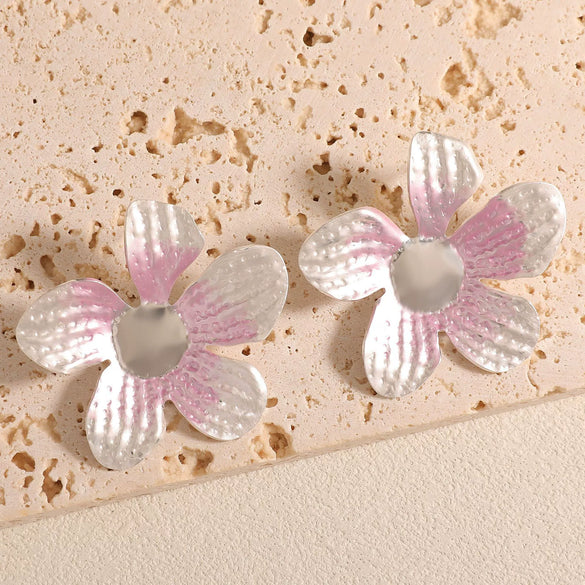 Women's Enamel Flower Earrings Irregular Geometric Alloy Earrings With Stainless Steel Posts And Electroplated Floral Design