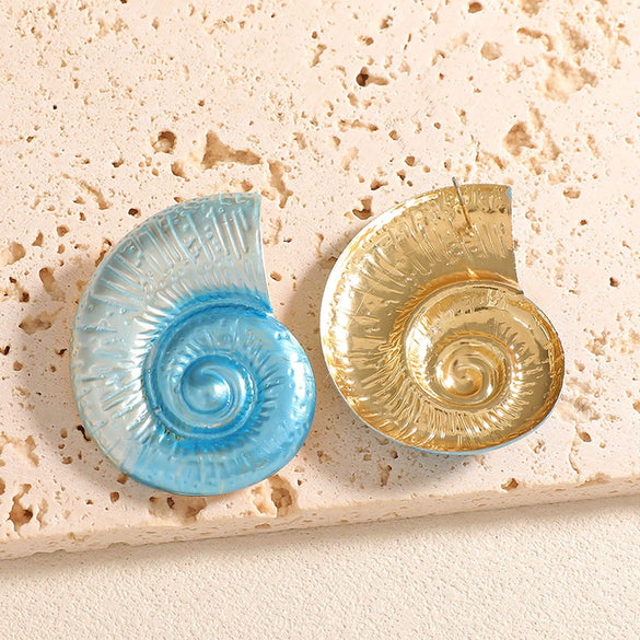 Women's Exaggerated Conch Stud Earrings Electroplated Alloy Oceaninspired Fashion Jewelry With Stainless Steel Ear Posts