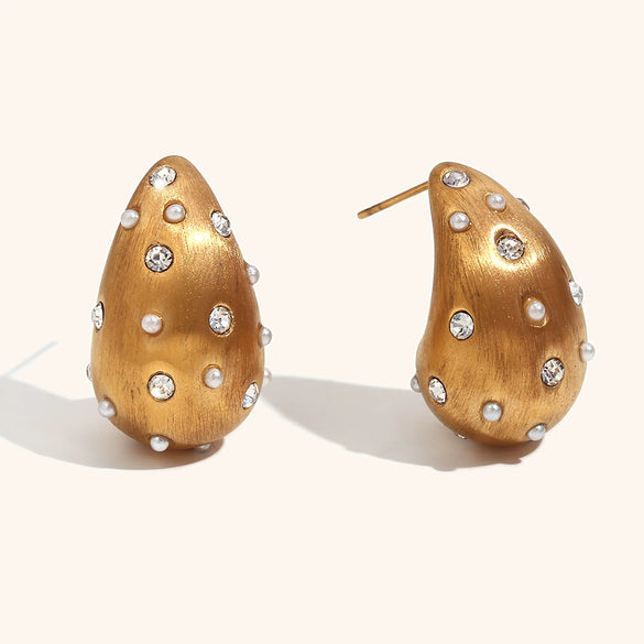 Women’s Exaggerated Drop Earrings In Stainless Steel With Goldplated Brushed Frosted Finish And Versatile Style