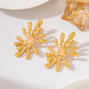 Women's Exaggerated Fireworkshaped Flower Earrings In Distressed Goldtone Zinc Alloy With Retro Geometric Radiating Design And Stainless Steel Ear Posts