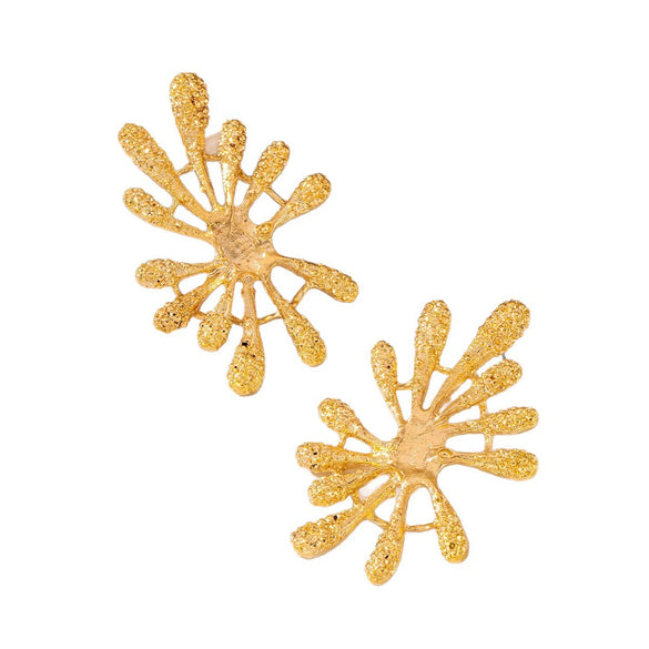 Women's Exaggerated Fireworkshaped Flower Earrings In Distressed Goldtone Zinc Alloy With Retro Geometric Radiating Design And Stainless Steel Ear Posts