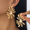 Women's Exaggerated Fireworkshaped Flower Earrings In Distressed Goldtone Zinc Alloy With Retro Geometric Radiating Design And Stainless Steel Ear Posts