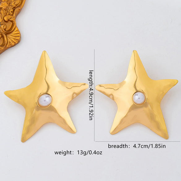Women's Exaggerated Floral Statement Earrings With Pearl Accents Matte Hammered Iron Alloy And Stainless Steel Posts