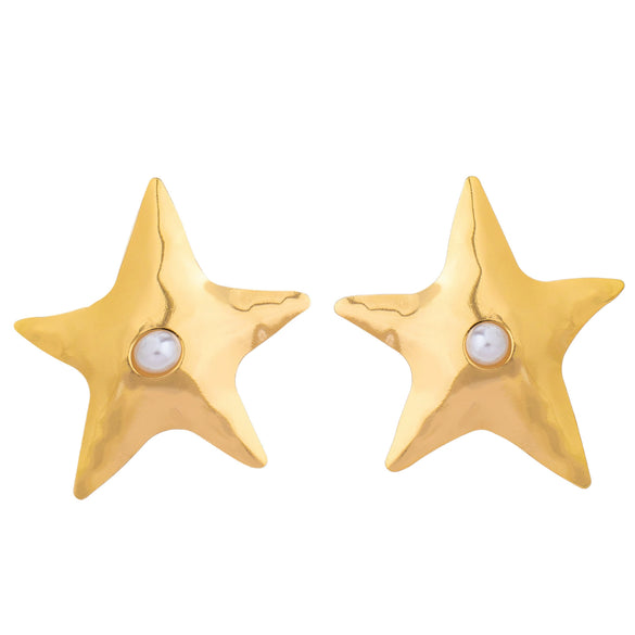 Women's Exaggerated Floral Statement Earrings With Pearl Accents Matte Hammered Iron Alloy And Stainless Steel Posts