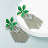 Women's Exaggerated Flower Alloy Chain Tassel Pearl Drop Earrings With Diamond Accents