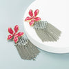 Women's Exaggerated Flower Alloy Chain Tassel Pearl Drop Earrings With Diamond Accents