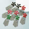 Women's Exaggerated Flower Alloy Chain Tassel Pearl Drop Earrings With Diamond Accents