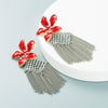 Women's Exaggerated Flower Alloy Chain Tassel Pearl Drop Earrings With Diamond Accents