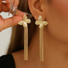 Women's Exaggerated Flower And Butterfly Tassel Earrings With Electroplated Iron Design And Stainless Steel Ear Posts Fashion Jewelry