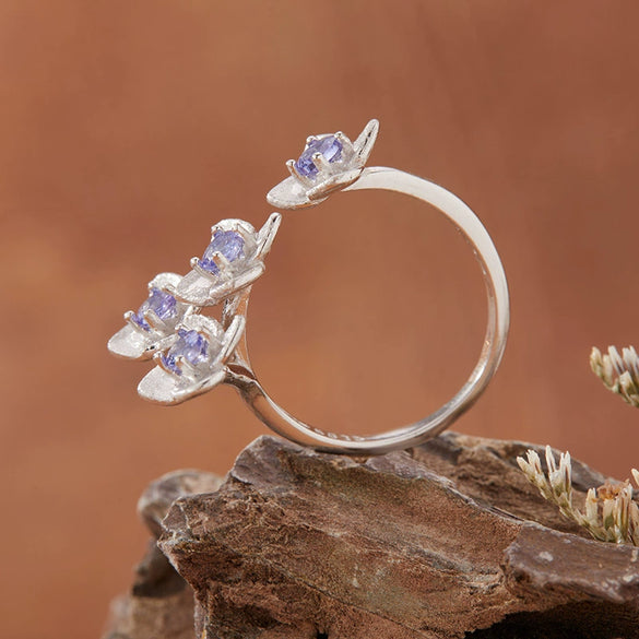 Women's Exaggerated Flower Design Natural Gemstone Tanzanite S925 Sterling Silver Ring