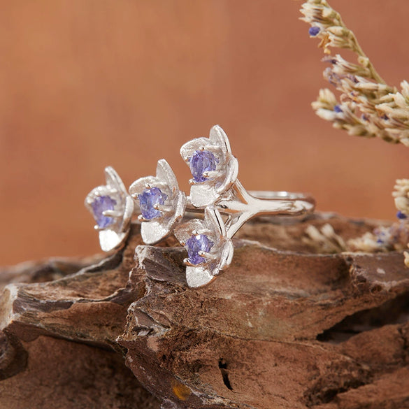 Women's Exaggerated Flower Design Natural Gemstone Tanzanite S925 Sterling Silver Ring