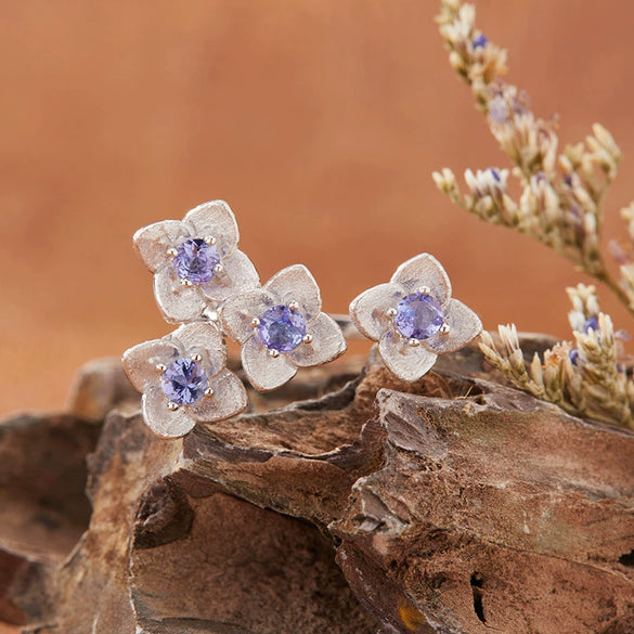 Women's Exaggerated Flower Design Natural Gemstone Tanzanite S925 Sterling Silver Ring