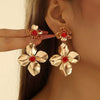 Women's Exaggerated Flower Tassel Earrings With Pearl And Rhinestone Details Electroplated Iron Design And Stainless Steel Posts