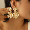 Women's Exaggerated Flower Tassel Earrings With Pearl And Rhinestone Details Electroplated Iron Design And Stainless Steel Posts
