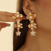 Women's Exaggerated Flower Tassel Earrings With Pearl And Rhinestone Details Electroplated Iron Design And Stainless Steel Posts