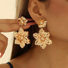Women's Exaggerated Flower Tassel Earrings With Pearl And Rhinestone Details Electroplated Iron Design And Stainless Steel Posts