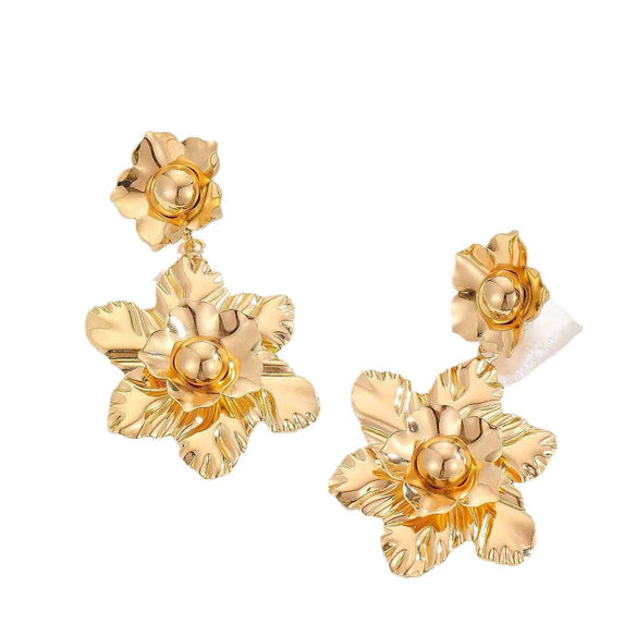 Women's Exaggerated Flower Tassel Earrings With Pearl And Rhinestone Details Electroplated Iron Design And Stainless Steel Posts