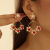 Women's Exaggerated Flower Tassel Earrings With Pearl And Rhinestone Details Electroplated Iron Design And Stainless Steel Posts