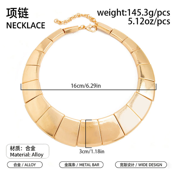 Women's Exaggerated Geometric Alloy Choker Necklace With Wide Glossy Collar Design And Patchwork Metal Panels