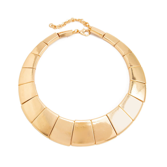 Women's Exaggerated Geometric Alloy Choker Necklace With Wide Glossy Collar Design And Patchwork Metal Panels
