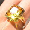 Women's Exaggerated Geometric Alloy Ring With Inlaid Champagne Square Stone Two Tone Gold Plated Electroplated Jewelry