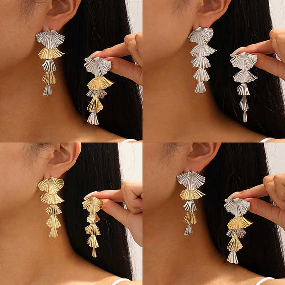 Women's Exaggerated Geometric Ginkgo Leaf Tassel Earrings Gold Tone Iron Fashion Jewelry With A Highend Botanical Design