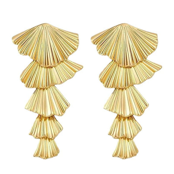 Women's Exaggerated Geometric Ginkgo Leaf Tassel Earrings Gold Tone Iron Fashion Jewelry With A Highend Botanical Design