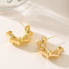 Women's Exaggerated Geometric Letter Earrings In Goldplated Metal With A Bambooinspired Cshaped Minimalist Design