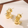 Women's Exaggerated Geometric Letter Earrings In Goldplated Metal With A Bambooinspired Cshaped Minimalist Design